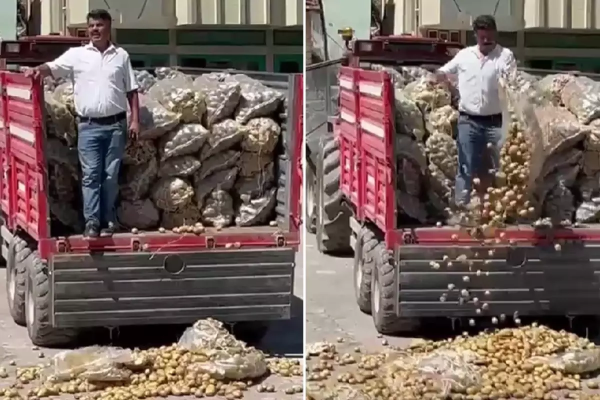 Çiftçi bir traktör patatesi köy meydanına döktü, bakanlık olaya el koydu