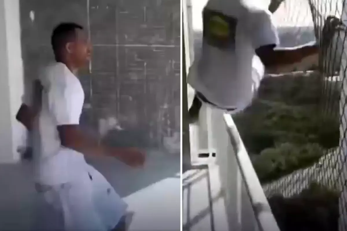 Kendi yaptığı balkon filesini, korku anlar yaşattı